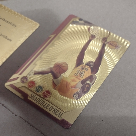 SHAQUILLE O'NEAL 24K GOLD COATED VINTAGE LAKERS ALL-STARS BASKETBALL CARD & COA! - Picture 2 of 14